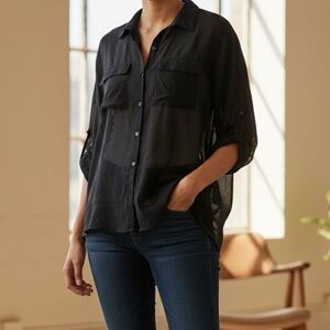 Forever 21 Black Sheer Button-Down Shirt